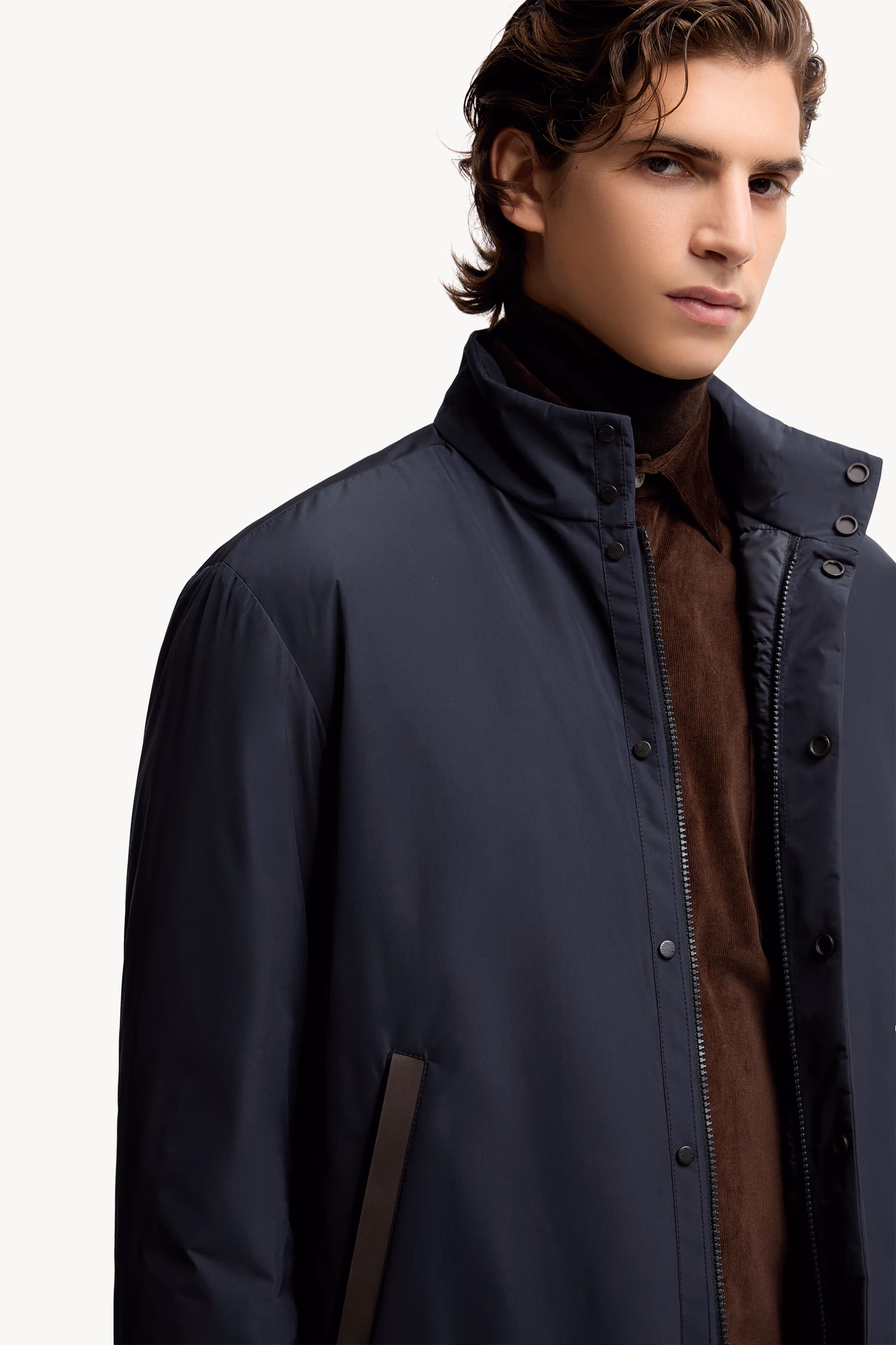 Lanques Leather-Trimmed Short Down Jacket Men Navy Blue Moncler 7